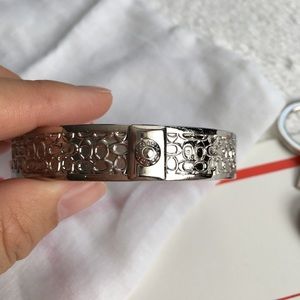 Coach Signature 1/2 Bangle Bracelet Silver Tone.